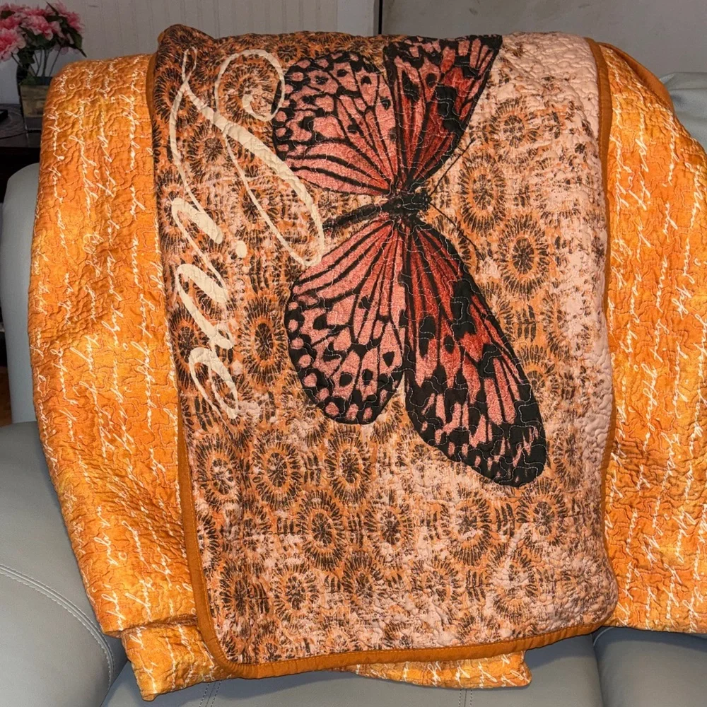 Orange Comforter butterfly, and birds  Set